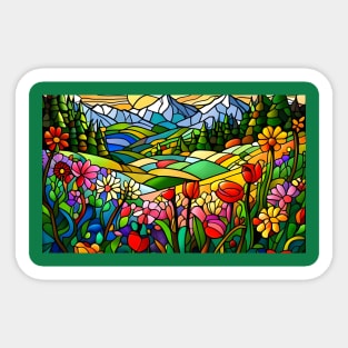 Stained Glass Colorful Mountain Meadow Sticker